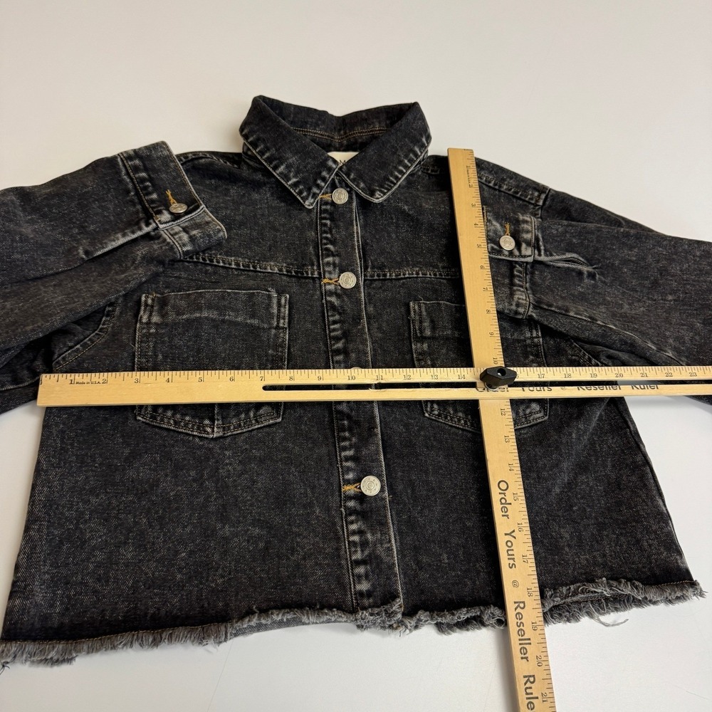 Promesa Jacket Womens Small Black Denim Acid Wash Grunge Raw Hem NJC0893 - Picture 7 of 9